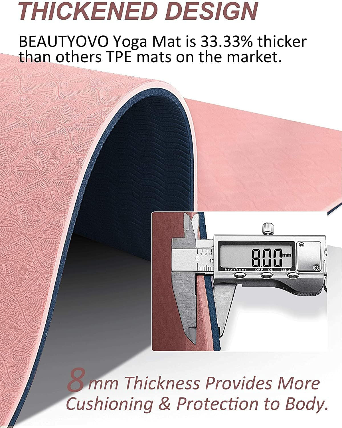Professional TPE Yoga Mat with Strap, 1/3 Inch Extra Thick, Double-Sided Non-Slip Design for Yoga, Pilates, and Floor Exercises