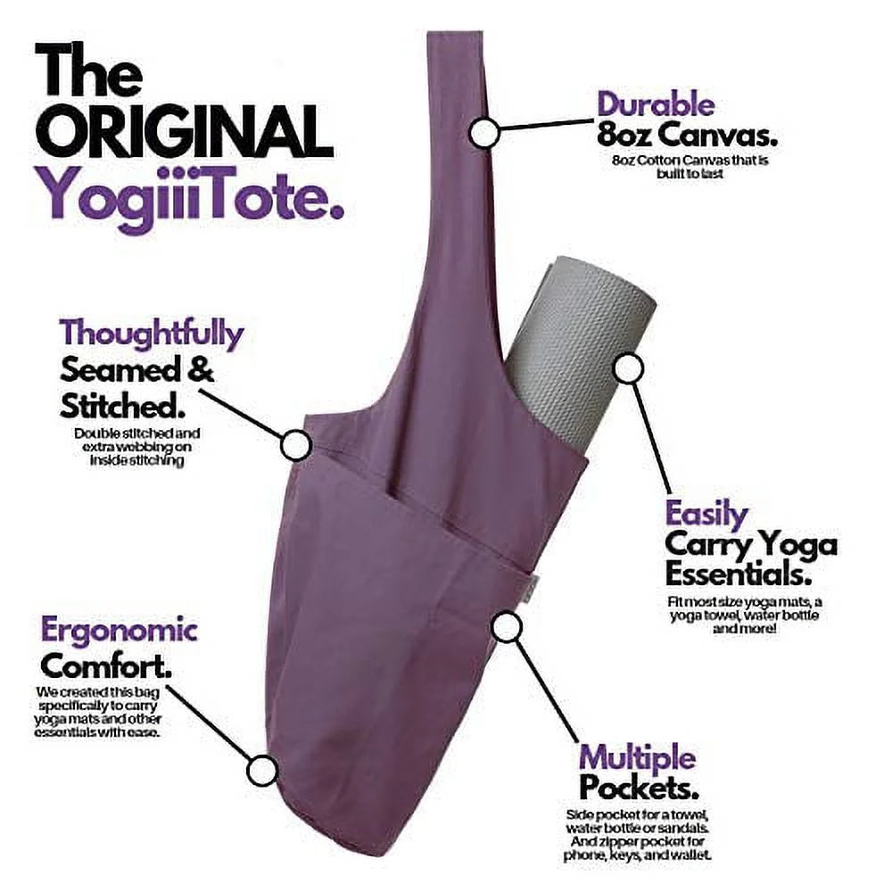 Yoga Mat Bag | the Original tote | Yoga Mat Tote Sling Carrier with Large Side Pocket & Zipper Pocket | Fits Most Size Mats (Imperial Purple)