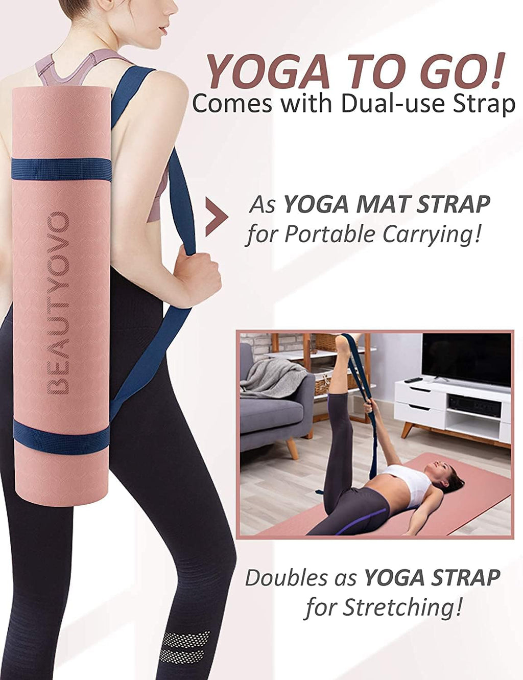 Professional TPE Yoga Mat with Strap, 1/3 Inch Extra Thick, Double-Sided Non-Slip Design for Yoga, Pilates, and Floor Exercises