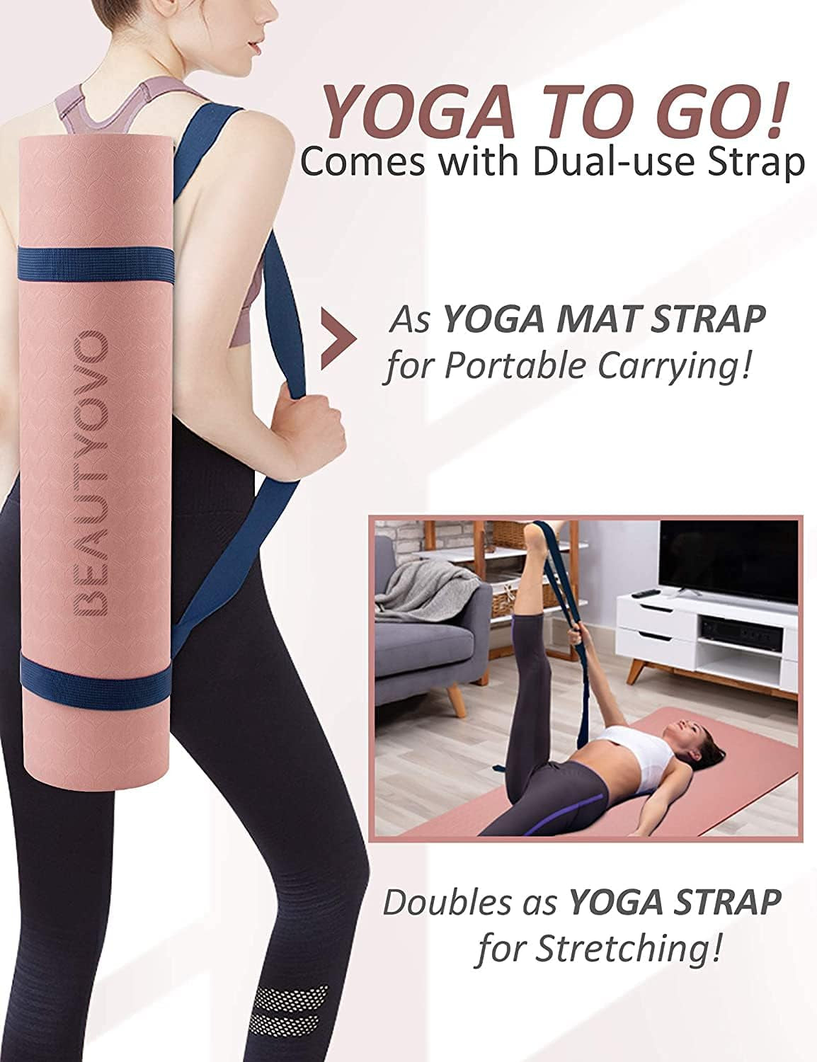 Professional TPE Yoga Mat with Strap, 1/3 Inch Extra Thick, Double-Sided Non-Slip Design for Yoga, Pilates, and Floor Exercises