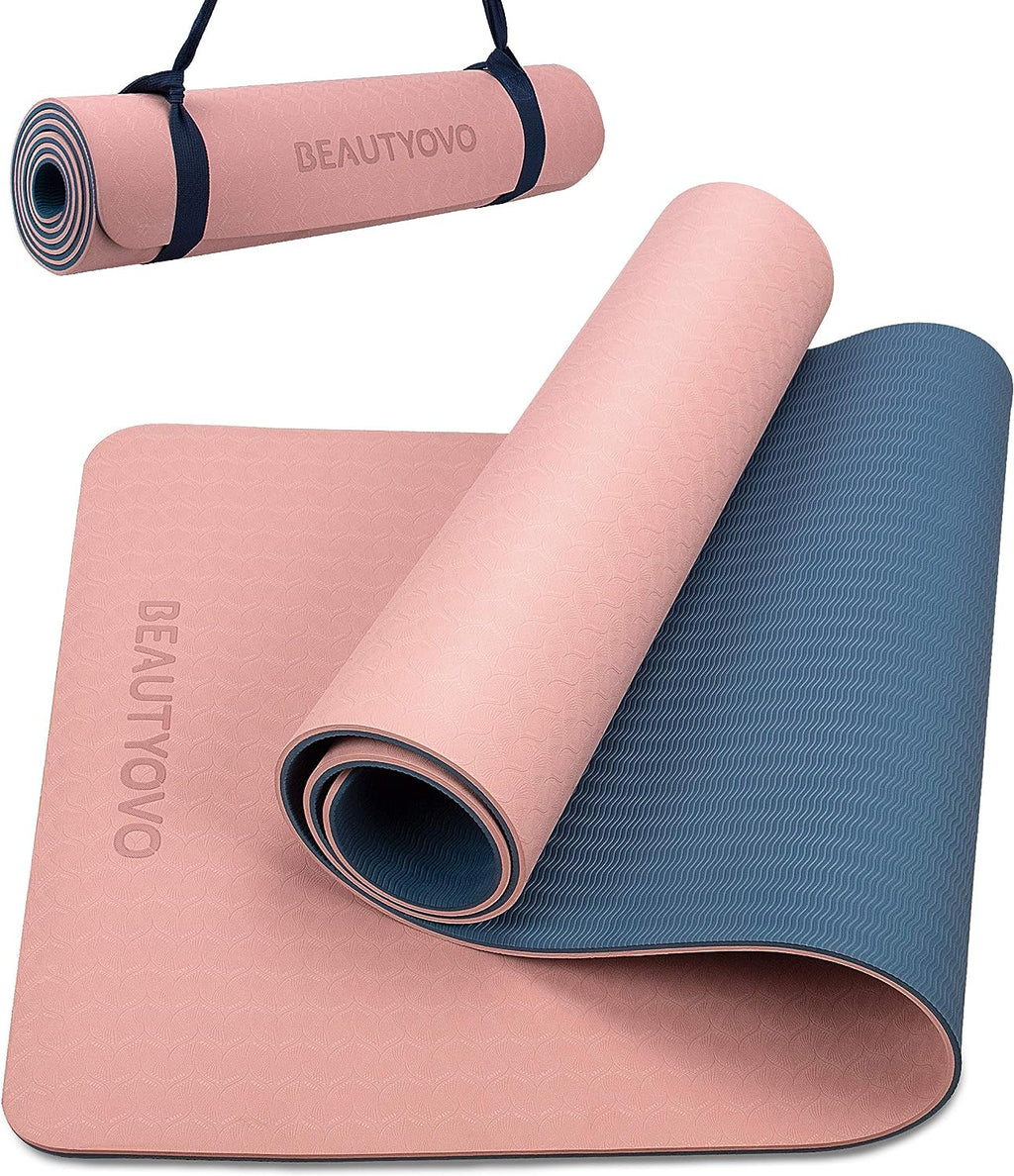 Professional TPE Yoga Mat with Strap, 1/3 Inch Extra Thick, Double-Sided Non-Slip Design for Yoga, Pilates, and Floor Exercises